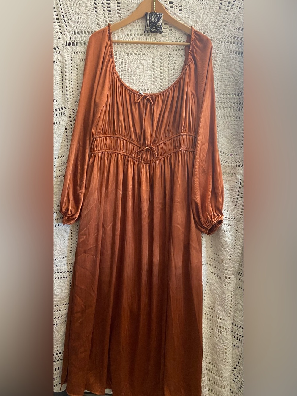 Arula Size B Copper Satin Shimmer Romantic Midi Dress NWOT